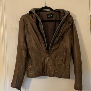 Doma leather jacket hood brown gray L